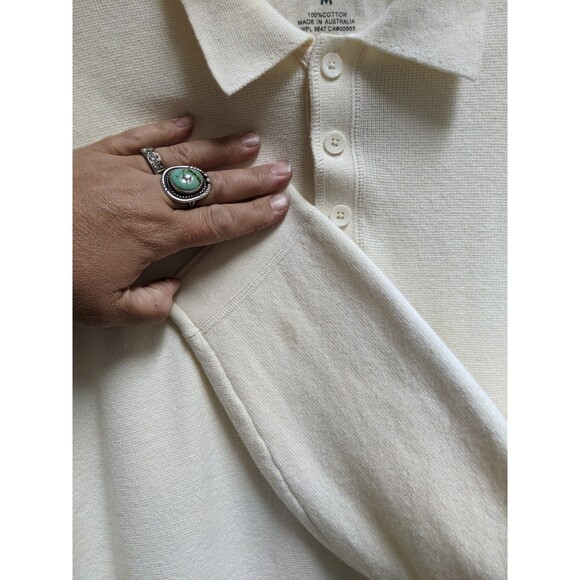 Eddie Bauer Polo Sweater Men's Sz M Collared Pullover Knit Prep Coastal Cream - Picture 12 of 12